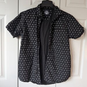 Red Rhino Shirt Men's Large Button Down Shark Short Sleeve Nautical Beachy